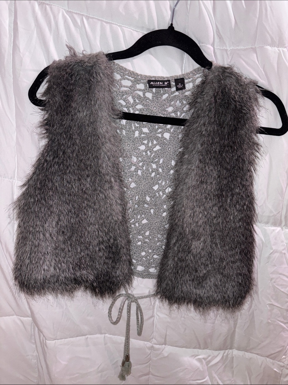 Allen B. By Allen Schwartz Gray Faux Fur Crochet-Back Vest